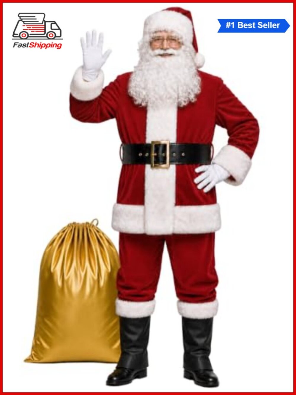 🎅 Men's Deluxe 11pc Santa Suit Christmas Costume Faux Fur